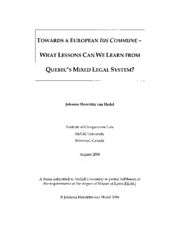 Towards a European ius commune - what lessons can we learn from Quebec's mixed legal system? thumbnail