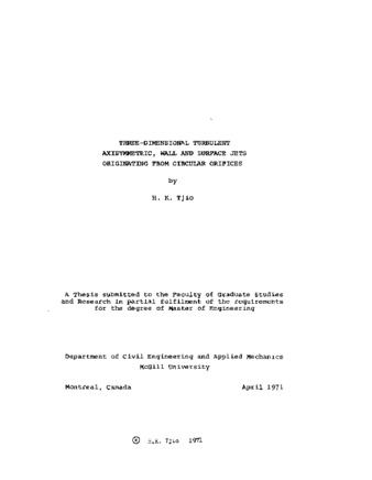 Three-dimensional turbulent axisymmetric, wall and surface jets originating from circular orifices. thumbnail