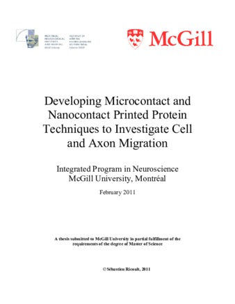 Developing microcontact and nanocontact printed protein techniques to investigate cell and axon migration thumbnail