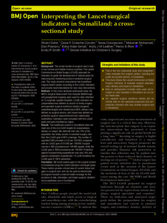 Interpreting Lancet Surgical Indicators in Somaliland: A cross-sectional study thumbnail