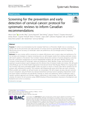 Screening for the prevention and early detection of cervical cancer: protocol for systematic reviews to inform Canadian recommendations thumbnail