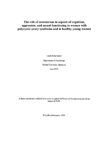 The role of testosterone in aspects of cognition, aggression, and sexual functioning in women with polycystic ovary syndrome and in healthy young women / thumbnail