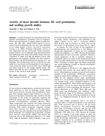 Activity of insect juvenile hormone III: seed germination and seedling growth studies thumbnail