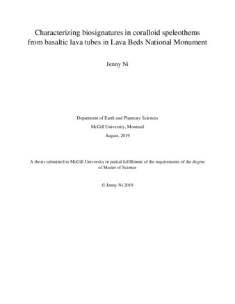 Characterizing biosignatures in coralloid speleothems from basaltic lava tubes in Lava Beds National Monument thumbnail