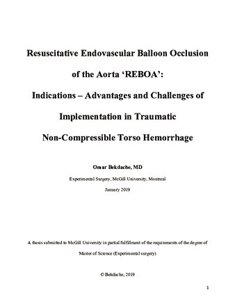 Resuscitative endovascular balloon occlusion of the aorta "REBOA": indications - advantages and challenges of implementation in traumatic non-compressible torso hemorrhage thumbnail