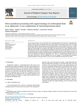 Pelvic pseudocyst presenting with vaginal drainage of cerebrospinal fluid in an adolescent: A rare complication of ventriculoperitoneal shunt thumbnail