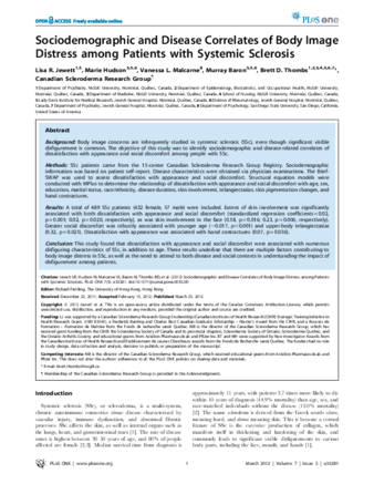 Sociodemographic and Disease Correlates of Body Image Distress among Patients with Systemic Sclerosis thumbnail