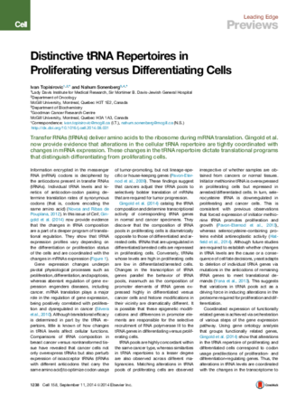 Distinctive tRNA Repertoires in Proliferating versus Differentiating Cells thumbnail