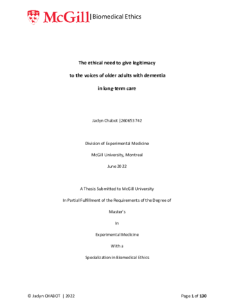 The ethical need to give legitimacy to the voices of older adults with dementia in long-term care thumbnail