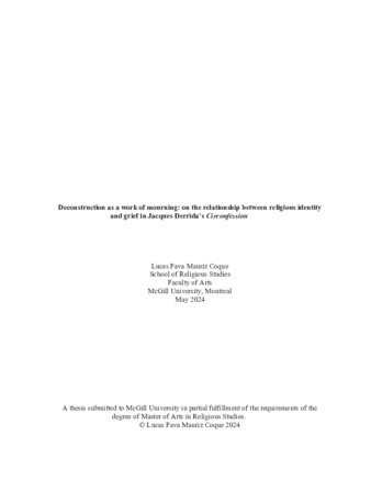 Deconstruction as a work of mourning: on the relationship between religious identity and grief in Jacques Derrida’s Circonfession thumbnail