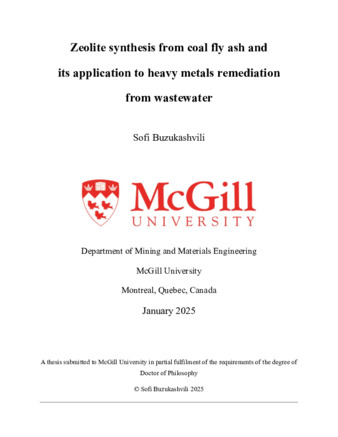 Zeolite synthesis from coal fly ash and its application to heavy metals remediation from wastewater thumbnail