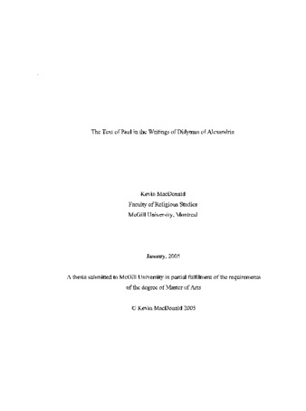 The text of Paul in the writings of Didymus of Alexandria / thumbnail