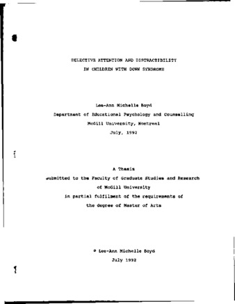 Selective attention and distractibility in children with Down syndrome thumbnail