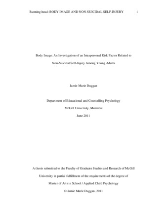 Body image: an investigation of an intrapersonal risk factor related to non-suicidal self injury among young adults thumbnail