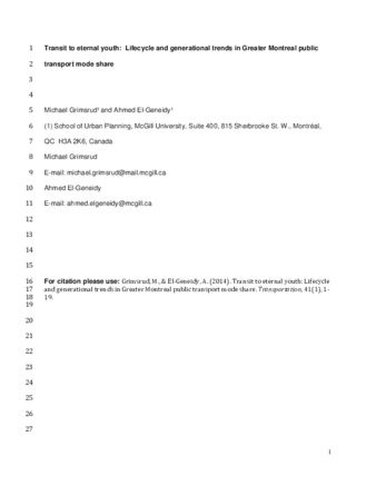 Transit to eternal youth: lifecycle and generational trends in Greater Montreal public transport mode share thumbnail
