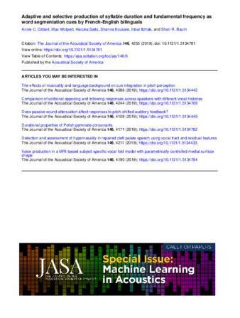 Adaptive and selective production of syllable duration and fundamental frequency as word segmentation cues by French-English bilinguals thumbnail