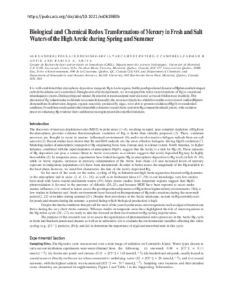 Biological and Chemical Redox Transformations of Mercury in Fresh and Salt Waters of the High Arctic during Spring and Summer thumbnail