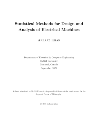 Statistical methods for design and analysis of electrical machines thumbnail