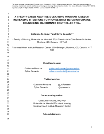 A theory-based adaptive E-learning program aimed at increasing intentions to provide brief behavior change counseling: Randomized controlled trial thumbnail