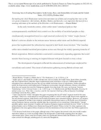 Traversing Seas to Evading Proscription: South Asians, Race, and (Im)mobility in Canada and the United States, 1882–1929 thumbnail