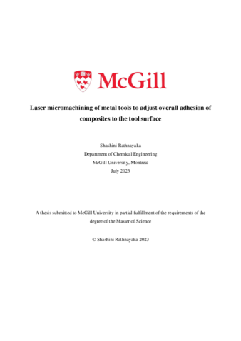 Laser micromachining of metal tools to adjust overall adhesion of composites to the tool surface thumbnail