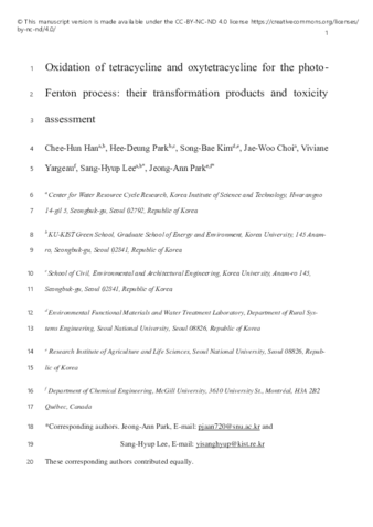 Oxidation of tetracycline and oxytetracycline for the photo-Fenton process: Their transformation products and toxicity assessment thumbnail