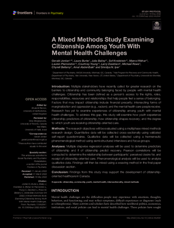 A Mixed Methods Study Examining Citizenship Among Youth With Mental Health Challenges thumbnail