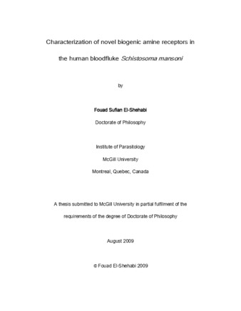 Characterization of novel biogenic amine receptors in the human bloodfluke «Schistosoma mansoni» thumbnail