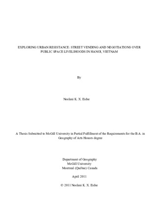 Exploring urban resistance: Street vending and negotiations over public space livelihoods in Hanoi, Vietnam thumbnail