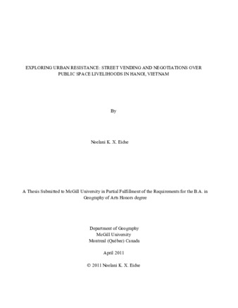 Exploring urban resistance: Street vending and negotiations over public space livelihoods in Hanoi, Vietnam thumbnail