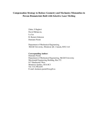 Compensation Strategy to Reduce Geometry and Mechanics Mismatches in Porous Biomaterials Built with Selective Laser Melting thumbnail