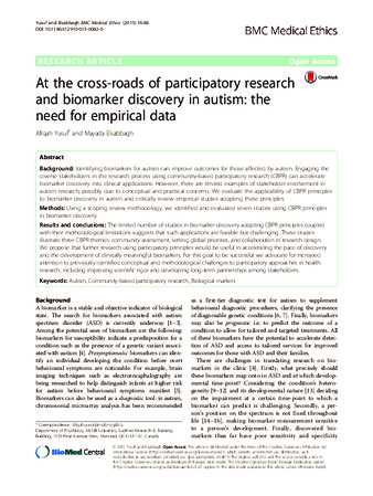 At the cross-roads of participatory research and biomarker discovery in autism: the need for empirical data thumbnail