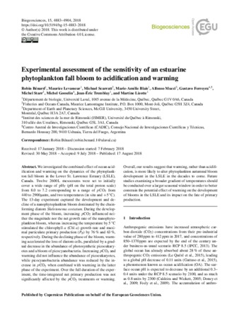 Experimental assessment of the sensitivity of an estuarine phytoplankton fall bloom to acidification and warming thumbnail