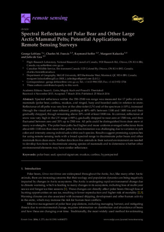 Spectral Reflectance of Polar Bear and Other Large Arctic Mammal Pelts; Potential Applications to Remote Sensing Surveys thumbnail