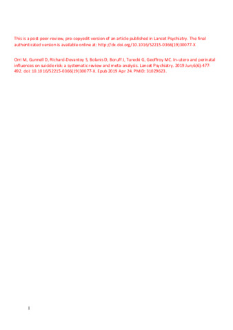 In-utero and perinatal influences on suicide risk: a systematic review and meta-analysis thumbnail