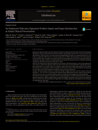 An Endotoxin Tolerance Signature Predicts Sepsis and Organ Dysfunction at Initial Clinical Presentation thumbnail