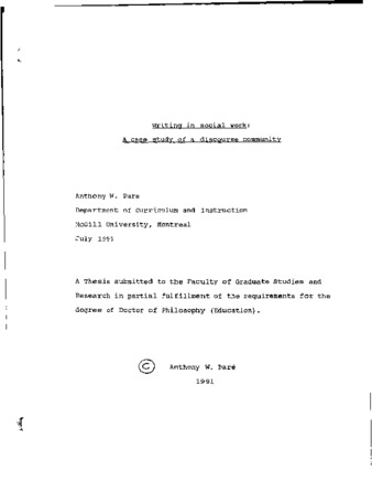 Writing in social work : a case study of a discourse community thumbnail