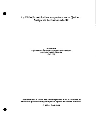 Le VIH et la notification aux partenaires au Québec : analyse de la situation actuelle thumbnail