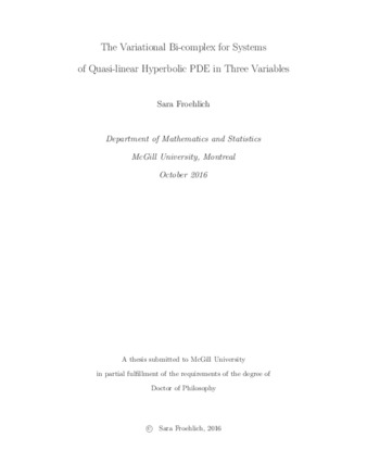 The variational bi-complex for systems of quasi-linear hyperbolic PDE in three variables thumbnail