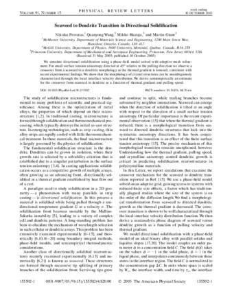 Seaweed to dendrite transition in directional solidification thumbnail