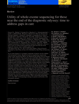 Utility of whole‐exome sequencing for those near the end of the diagnostic odyssey: time to address gaps in care thumbnail