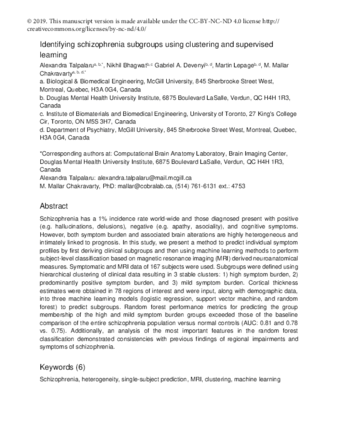 Identifying schizophrenia subgroups using clustering and supervised learning thumbnail