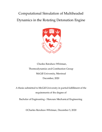 Computational Simulation of Multiheaded Dynamics in the Rotating Detonation Engine thumbnail