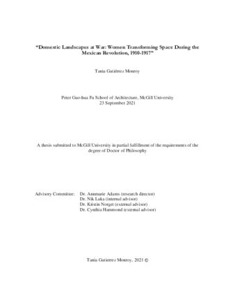 Domestic landscapes at war: Women transforming space during the Mexican Revolution, 1910-1917 thumbnail
