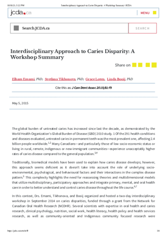 Interdisciplinary Approach to Caries Disparity: A Workshop Summary thumbnail