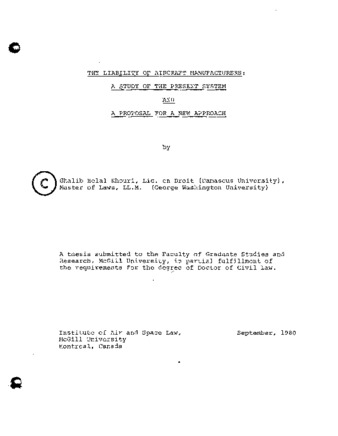 The Liability of Aircraft Manufactures : A Study of the Present System and a Proposal for a New Approach thumbnail