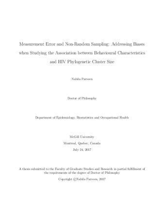 Measurement error and non-random sampling: addressing biases when studying the association between behavioural characteristics and HIV phylogenetic cluster size thumbnail