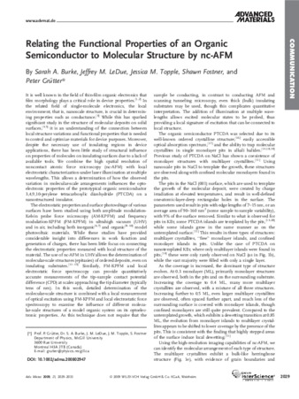 Relating the Functional Properties of an Organic Semiconductor to Molecular Structure by nc-AFM thumbnail