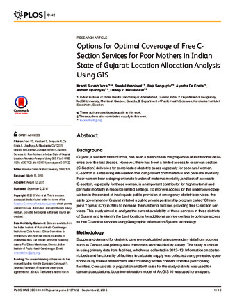 Options for Optimal Coverage of Free C-Section Services for Poor Mothers in Indian State of Gujarat: Location Allocation Analysis Using GIS thumbnail