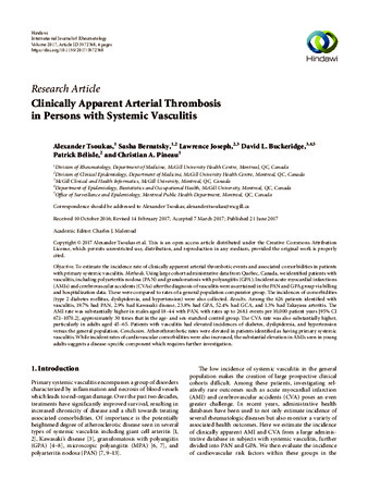 Clinically Apparent Arterial Thrombosis in Persons with Systemic Vasculitis thumbnail